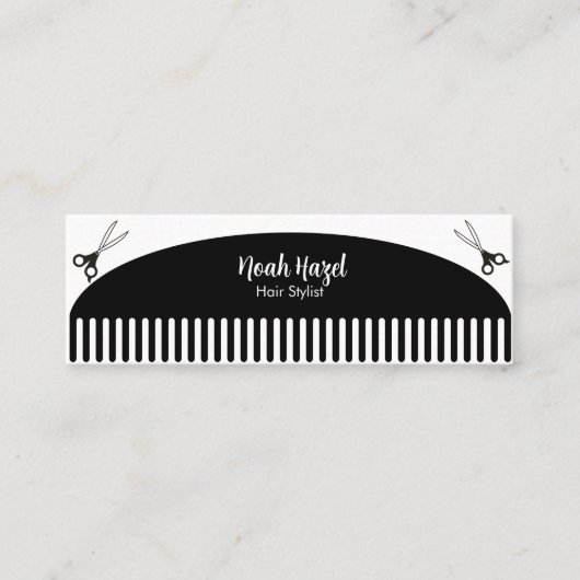 Hair stylist comb hair salon mini Business Card スキニー名刺 (正面)