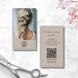 Hair Stylist Custom Logo Photo QR Code Beige 名刺
