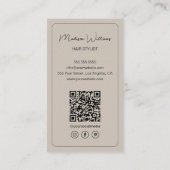 Hair Stylist Custom Logo Photo QR Code Beige 名刺 (裏面)