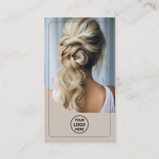Hair Stylist Custom Logo Photo QR Code Beige 名刺 (正面)