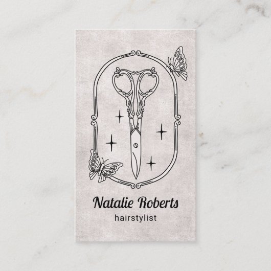 Hair Stylist Cute Scissor & Butterflies QR Code 名刺 (正面)