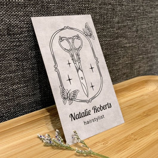 Hair Stylist Cute Scissor & Butterflies QR Code 名刺