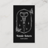 Hair Stylist Cute Scissor & Butterfly Doodle Black 名刺 (正面)