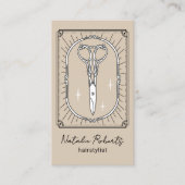 Hair Stylist Cute Scissor Doodle Beige Salon SPA 名刺 (正面)