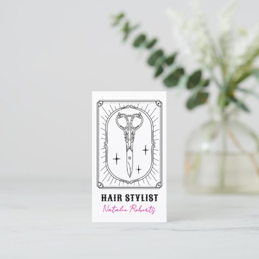Hair Stylist Cute Scissor Doodle Custom Photo 名刺 (スタンド正面)