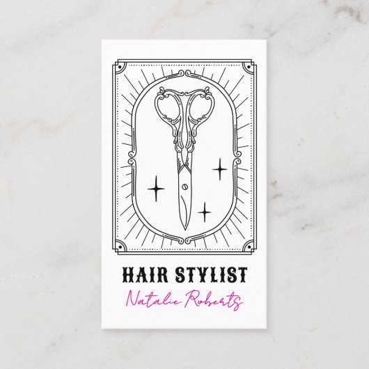 Hair Stylist Cute Scissor Doodle Custom Photo 名刺 (正面)