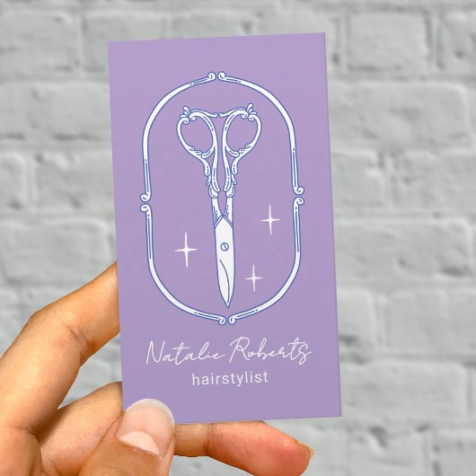Hair Stylist Cute Scissor Doodle Lavender Salon 名刺