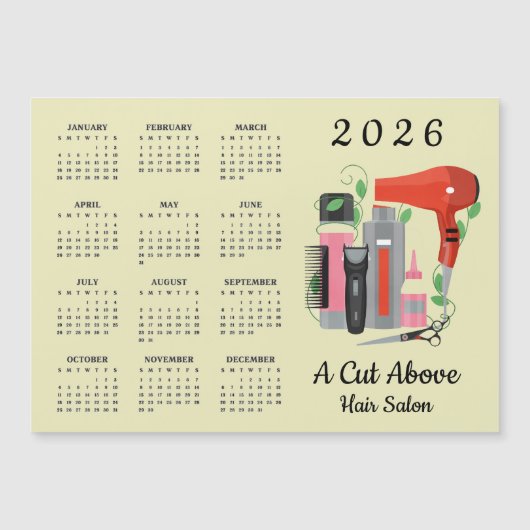 Hair Stylist Design 2026 Calendar Magnetic Card (正面)