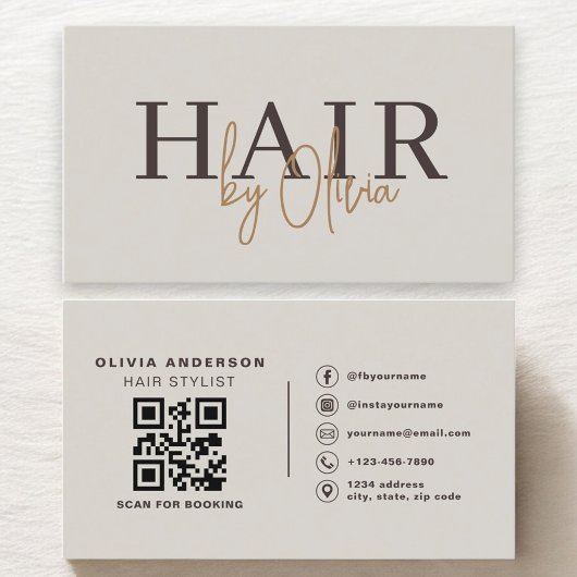 Hair Stylist Earthy Neutral QR Code  名刺