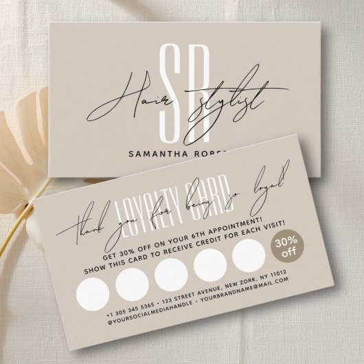 Hair stylist hair salon modern monogram initials  ロイヤリティカード