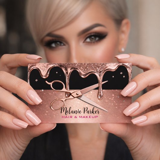 Hair Stylist Hairdresser Scissors Rose Drips Black 名刺