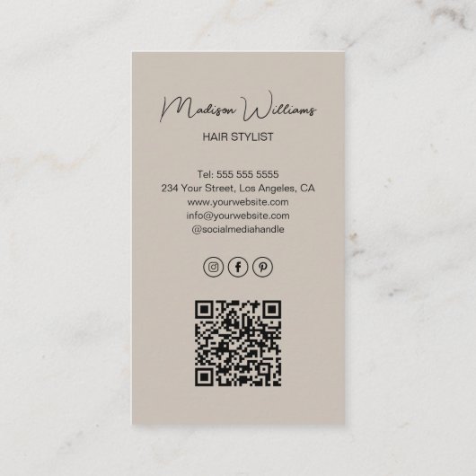 Hair Stylist Modern Arch Photo Beige 名刺 (裏面)