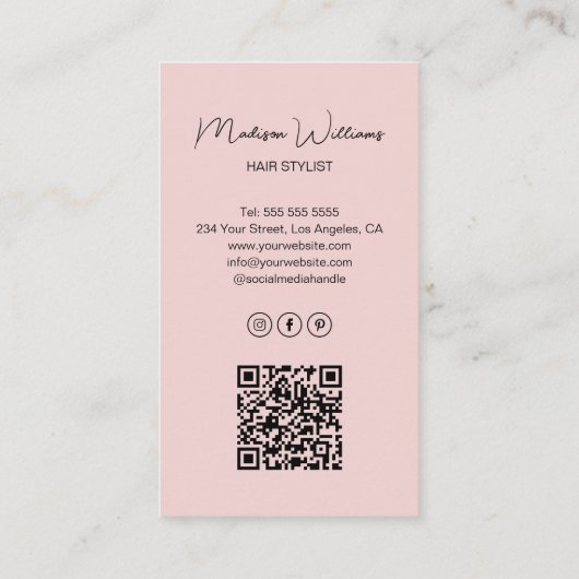 Hair Stylist Modern Arch Photo Pink 名刺 (裏面)