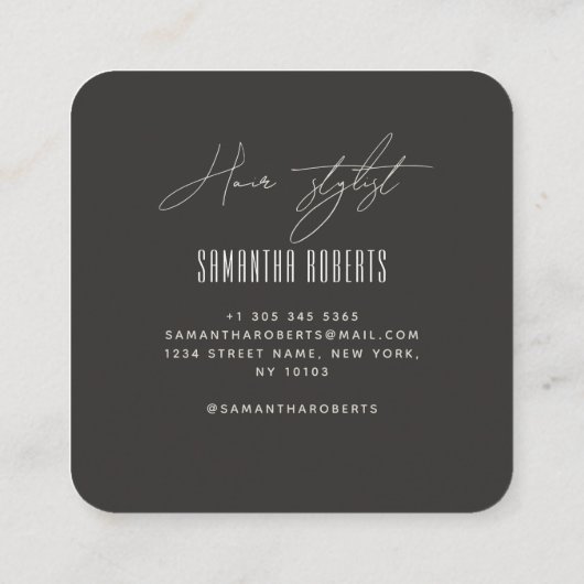 Hair stylist modern beige gray monogram initials スクエア名刺 (裏面)