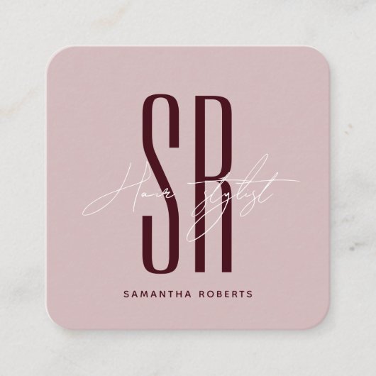 Hair stylist modern blue monogram initials スクエア名刺 (正面)