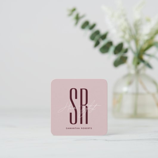 Hair stylist modern blue monogram initials スクエア名刺 (スタンド正面)