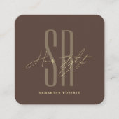 Hair stylist modern brown monogram initials スクエア名刺 (正面)