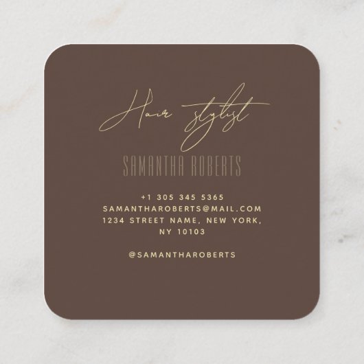 Hair stylist modern brown monogram initials スクエア名刺 (裏面)