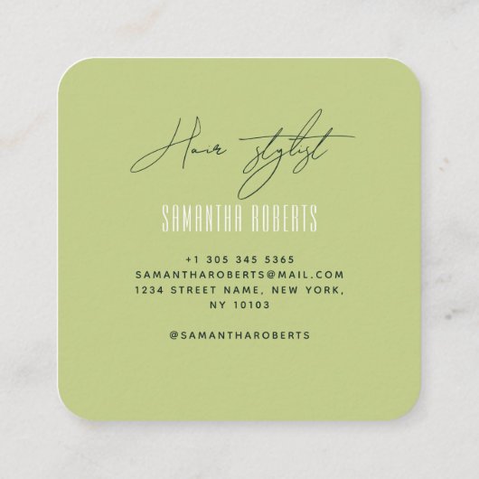 Hair stylist modern green monogram initials スクエア名刺 (裏面)