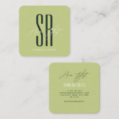 Hair stylist modern green monogram initials スクエア名刺 (正面/裏面)