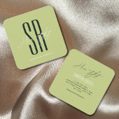 Hair stylist modern green monogram initials スクエア名刺