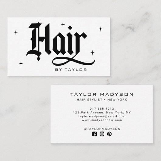 Hair Stylist Modern Hair Salon Branding White 名刺 (正面/裏面)