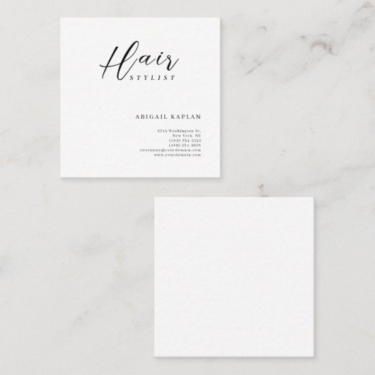 Hair Stylist Modern Minimalist Elegant Plain スクエア名刺 (正面/裏面)