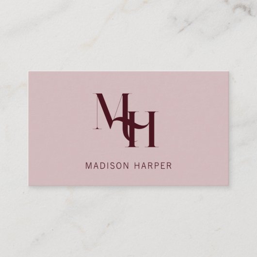 Hair stylist modern monogram initials pink red 名刺 (正面)
