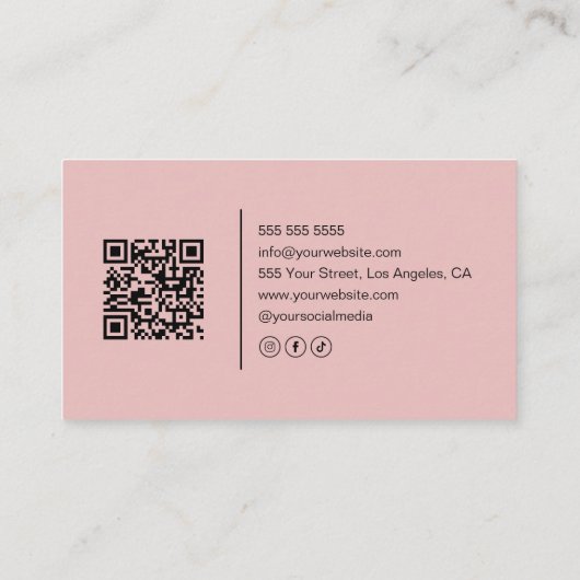 Hair Stylist Modern Neutral and Pink QR Code 名刺 (裏面)