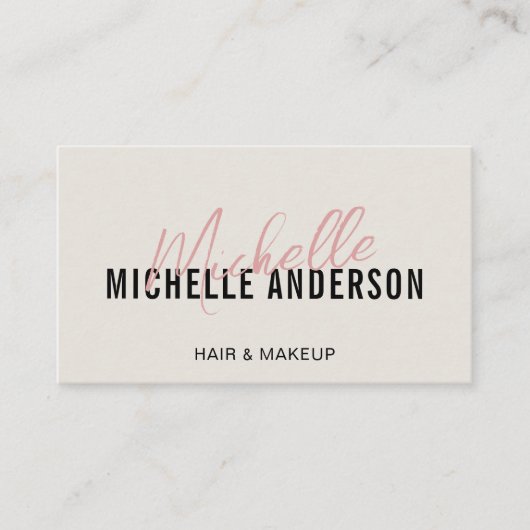 Hair Stylist Modern Neutral and Pink QR Code 名刺 (正面)