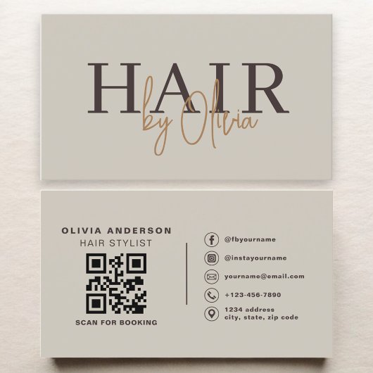 Hair Stylist Modern Neutral QR Code  名刺