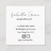 Hair stylist modern photo  square business card スクエア名刺 (裏面)