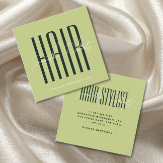 Hair stylist modern typography script green スクエア名刺