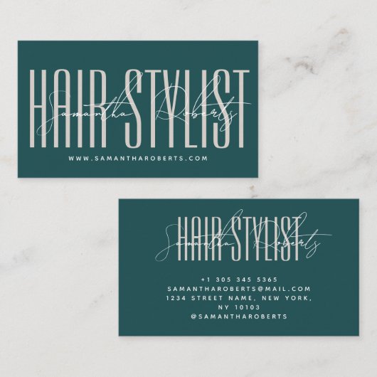 Hair stylist modern typography script green 名刺 (正面/裏面)