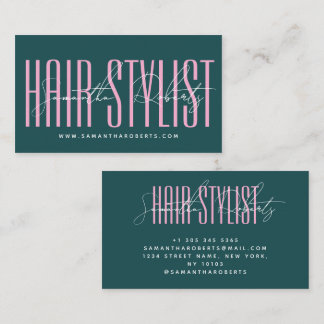 Hair stylist modern typography script green pink 名刺