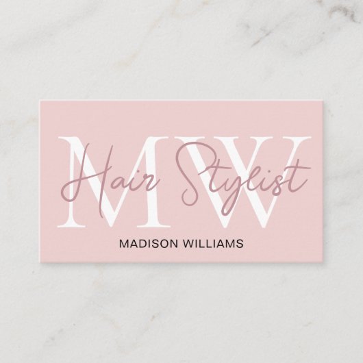 Hair Stylist Monogram Blush Pink 名刺 (正面)