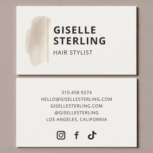 Hair Stylist Neutral Beige Watercolor Minimalist  名刺