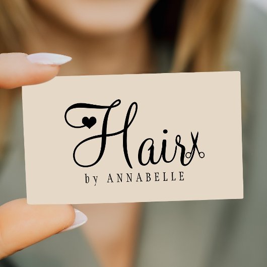 Hair stylist QR code modern script beige black 名刺