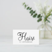 Hair stylist QR code modern script black and white 名刺 (スタンド正面)