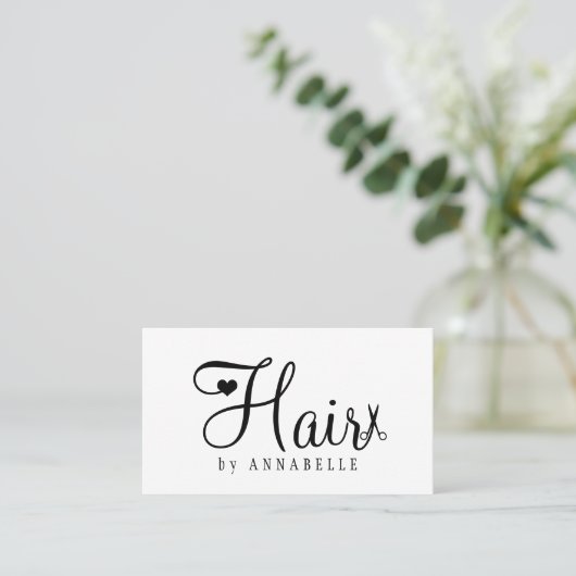 Hair stylist QR code modern script black and white 名刺 (スタンド正面)