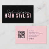 Hair Stylist Salon Black and Pink QR Code 名刺 (正面/裏面)