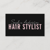 Hair Stylist Salon Black and Pink QR Code 名刺 (正面)