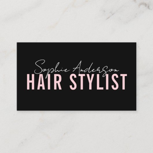 Hair Stylist Salon Black and Pink QR Code 名刺 (正面)