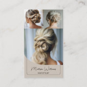 Hair Stylist Salon Custom 3 Photos QR Code Beige 名刺 (正面)