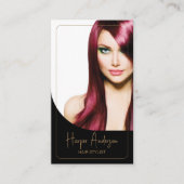 Hair Stylist Salon Custom Photo QR Black Gold 名刺 (正面)