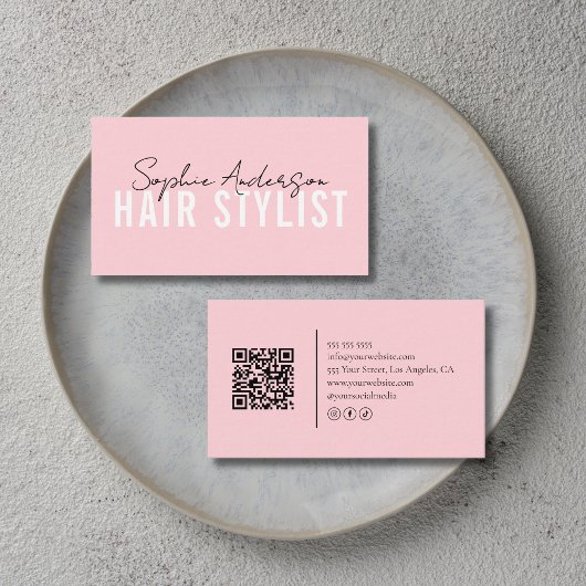 Hair Stylist Salon Pink QR Code 名刺