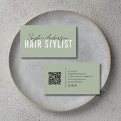 Hair Stylist Salon Sage Green QR Code 名刺
