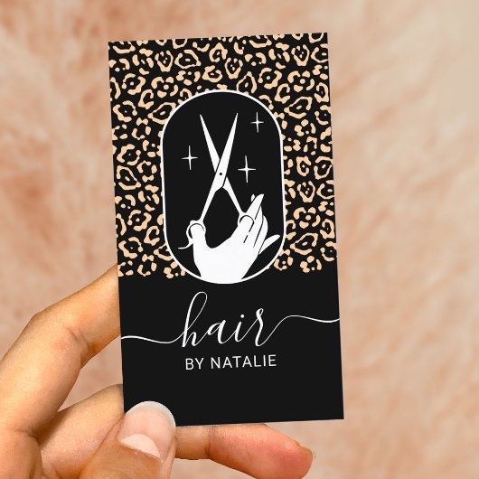 Hair Stylist Scissor & Hand Logo Leopard Salon 名刺