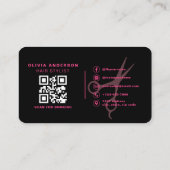 Hair Stylist Scissors Black Pink QR Code 名刺 (裏面)