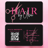 Hair Stylist Scissors Black Pink QR Code 名刺
